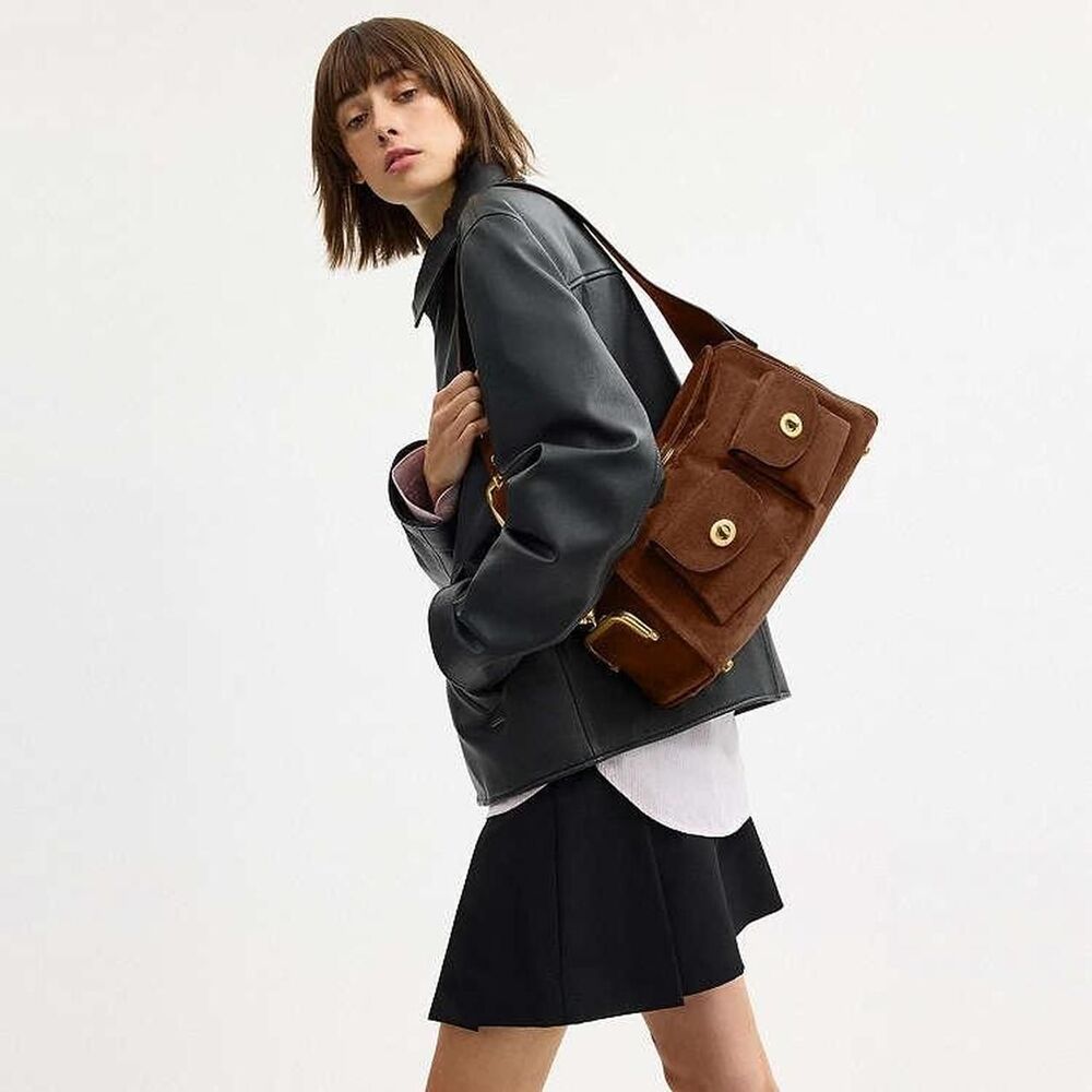 Coach Turnlock Haversack Bag Brown Suede - Picture 4 of 8